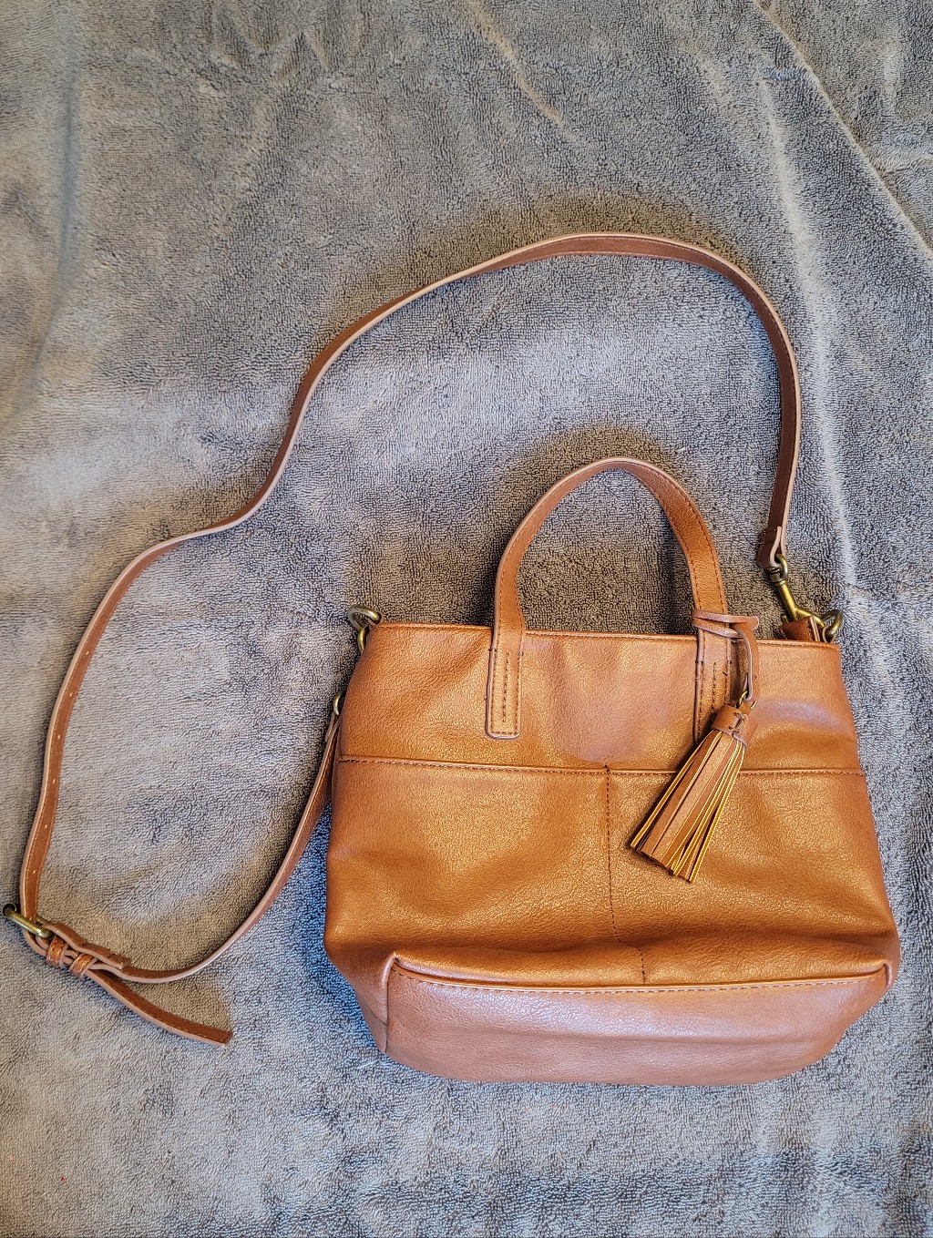 Sonoma Women's Faux Leather Tassel Crossbody Tote - Brown